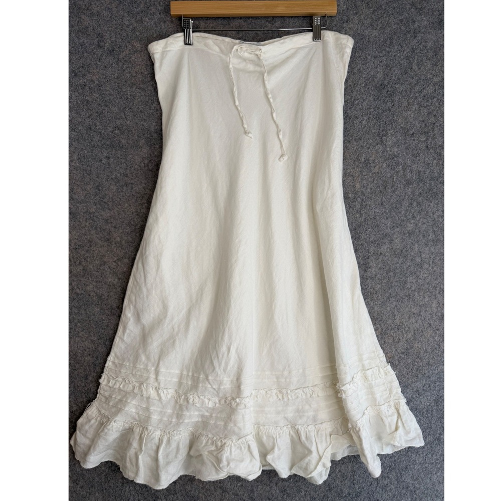 Vintage Y2K Old Navy Linen Ruffle Midi Skirt Womens 10 White Cottagecore Boho